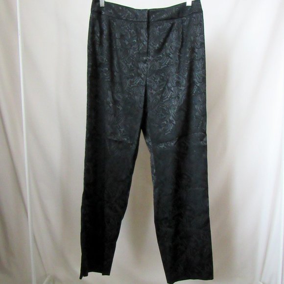 VTG Paisley Jacquard Black Satin Trouser Pants Classic Dress Pants Apostrophe-L - Picture 1 of 12